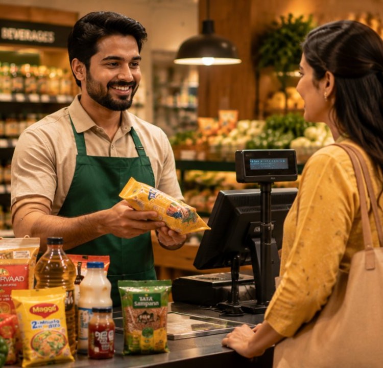 Friendly checkout at Makhanbhog Sweets